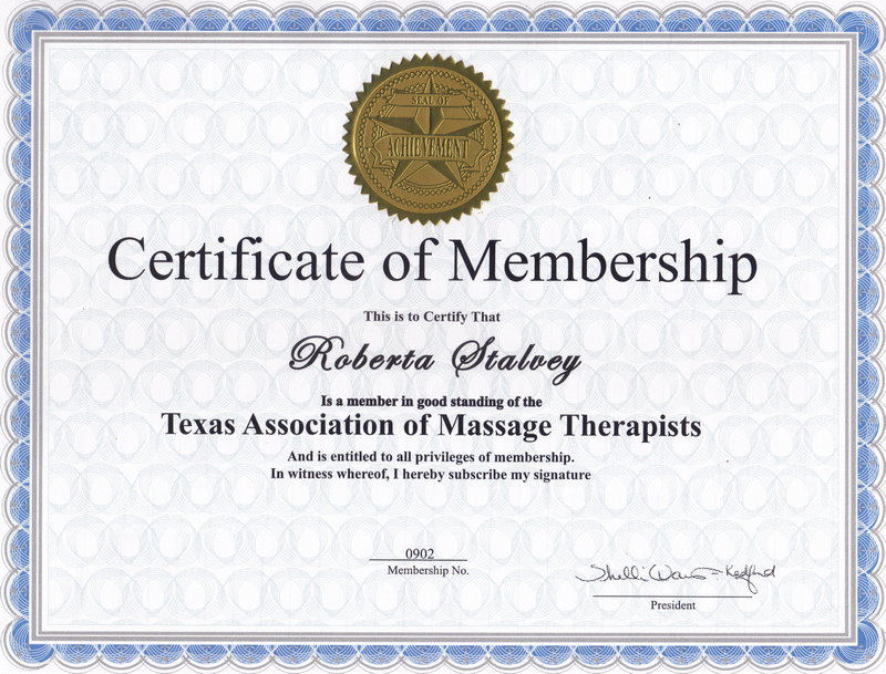 Texas Association of Massage Therapists Certificate of Membership